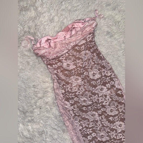 NWOT HOUSE OF CB Azzurra Rose Pink Lace Godet Gown Sz S - Picture 6 of 11